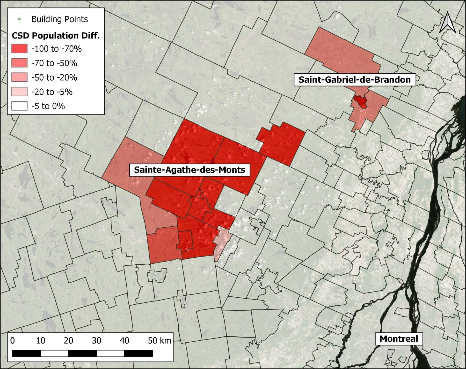Area of interest located north-west of Montreal, QC